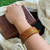 Thin Silk Thread Kundan Bangle-Orange Waves-G4939